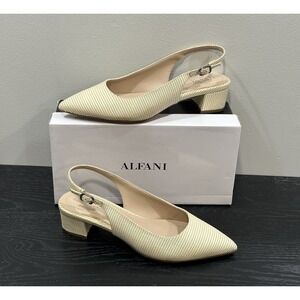 Alfani Step Flex Woman's Beige sling back Block Heels pumps Size 7.5W New READ